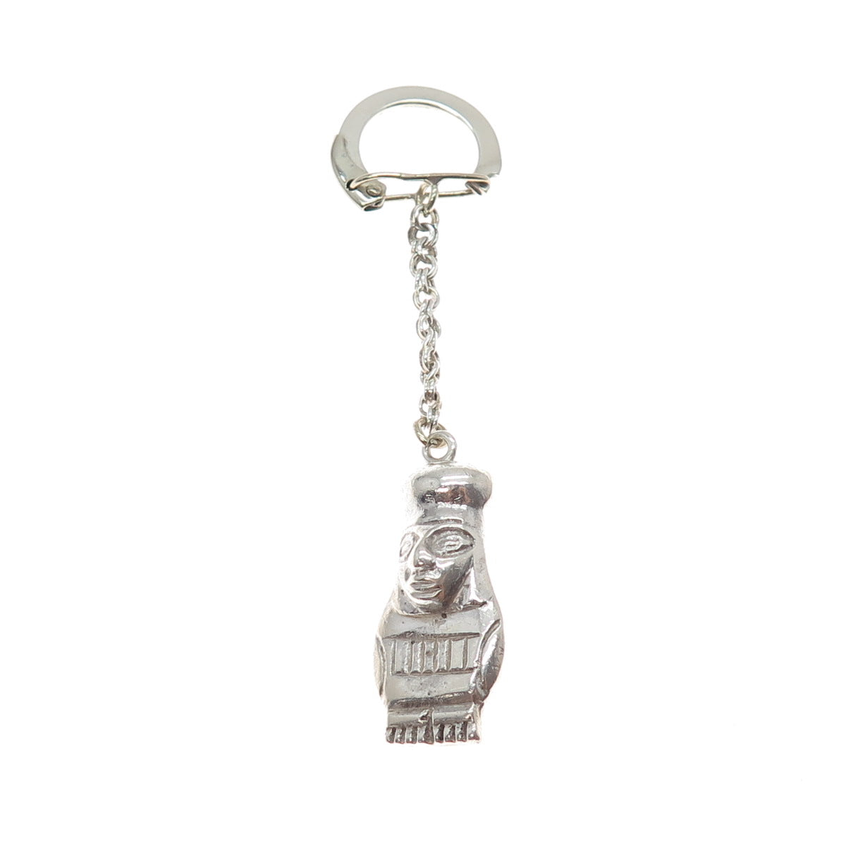 925 Sterling Silver Vintage Peruvian Tribal Goddess Key Fob Chain