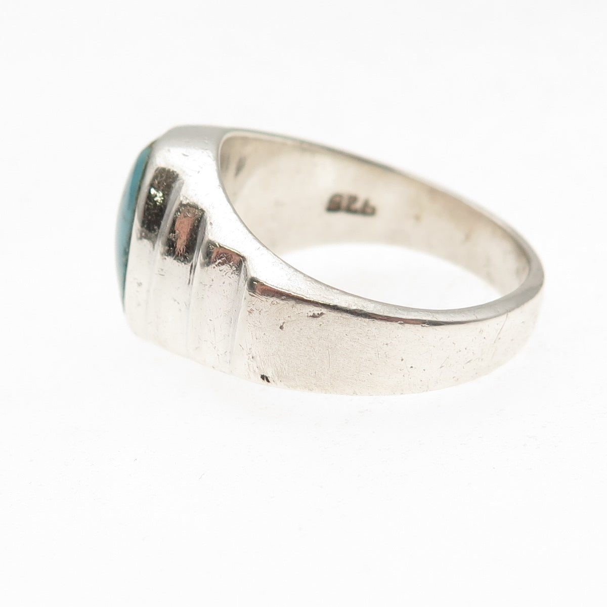 925 Sterling Silver Vintage Mexico Real Turquoise Oxidized Ring Size 12.25
