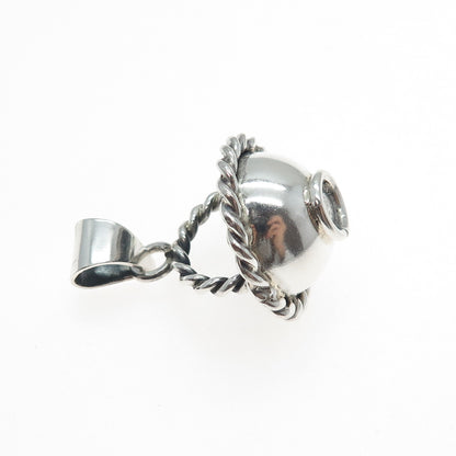925 Sterling Silver Vintage Mexico Fruit Bowl Oxidized 3D Charm Pendant