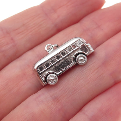 Art's Elegance 925 Sterling Silver Vintage Bus 3D Charm Pendant