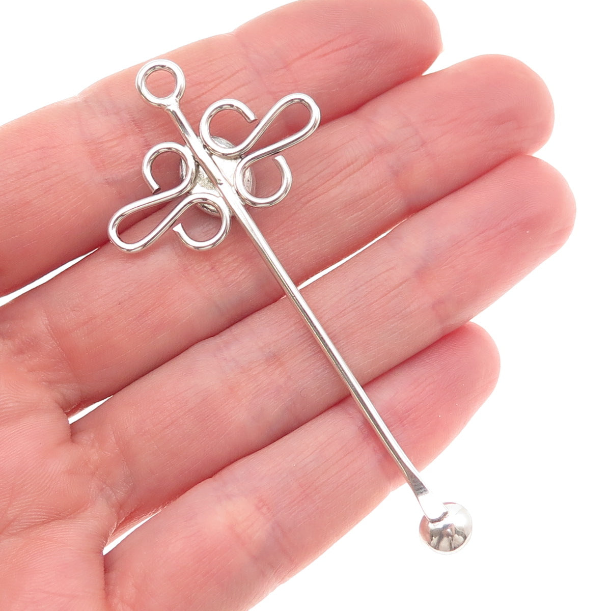 925 Sterling Silver Vintage Real Opal Floral Snuff Spoon Pendant