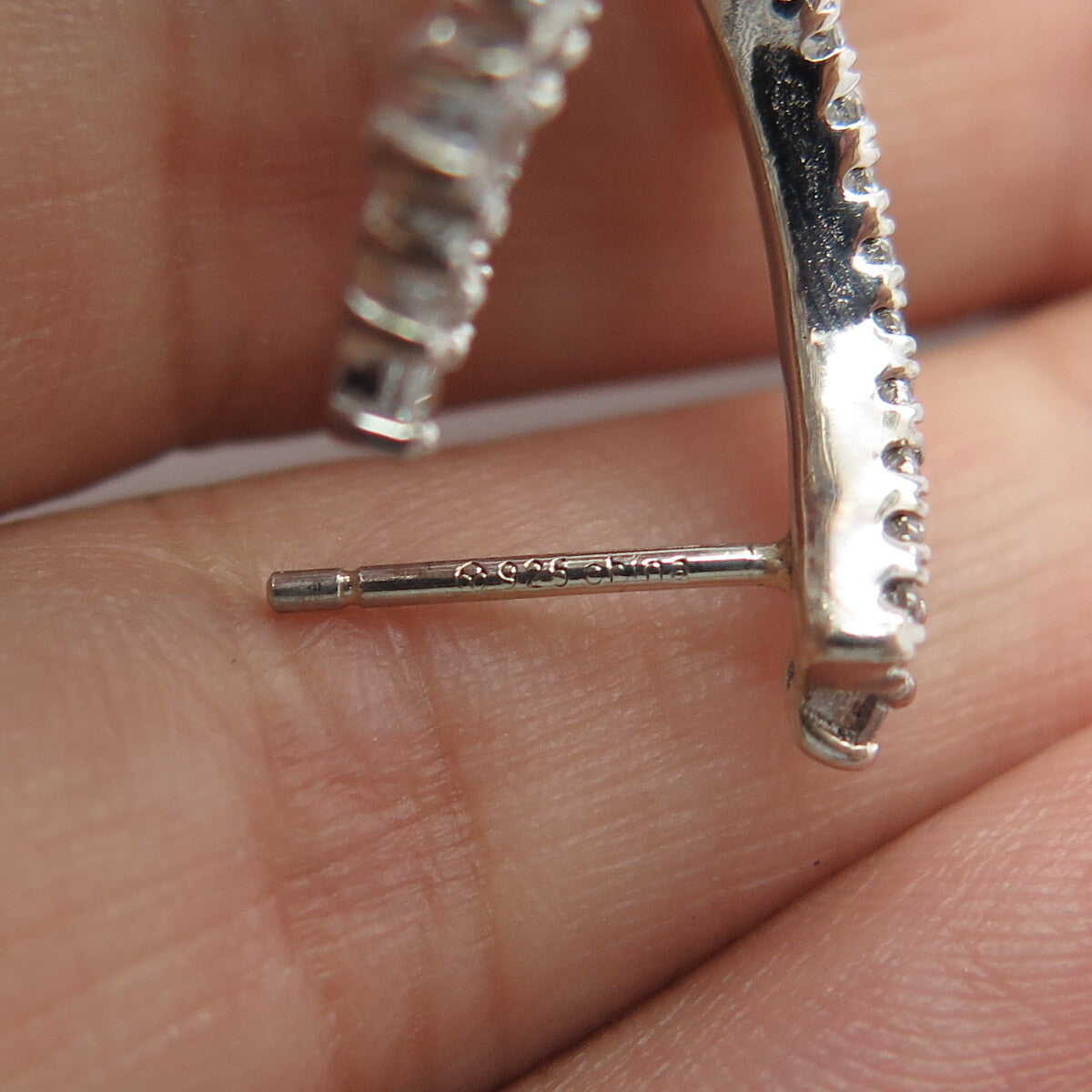 925 Sterling Silver White C Z Cluster Dangling Drop Earrings