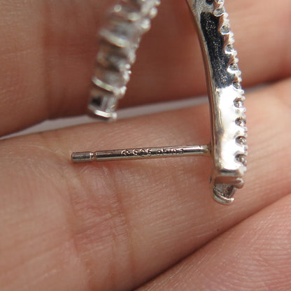 925 Sterling Silver White C Z Cluster Dangling Drop Earrings