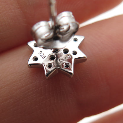 925 Sterling Silver Round-Cut Black C Z North Star Stud Earrings