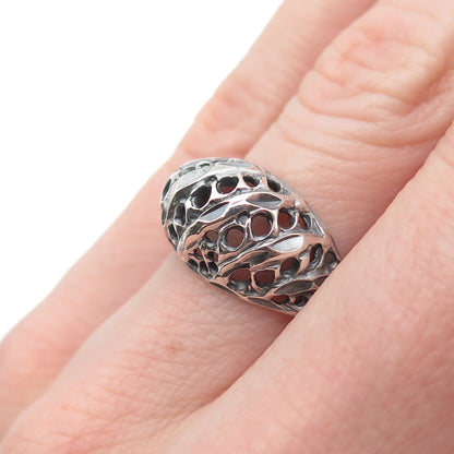 925 Sterling Silver Vintage Modernist Dome Oxidized Ring Size 6