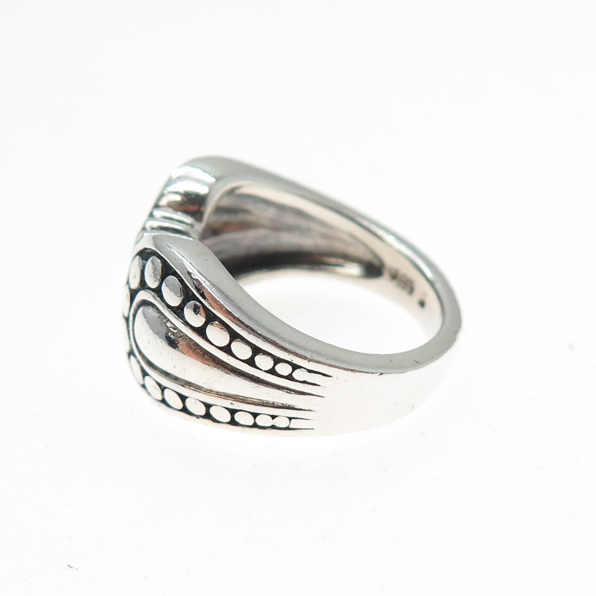 925 Sterling Silver Vintage Modernist Dotted Oxidized Ring Size 7