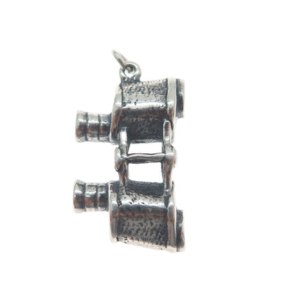 925 Sterling Silver Vintage Binoculars Oxidized Minimalist 3D Charm Pendant
