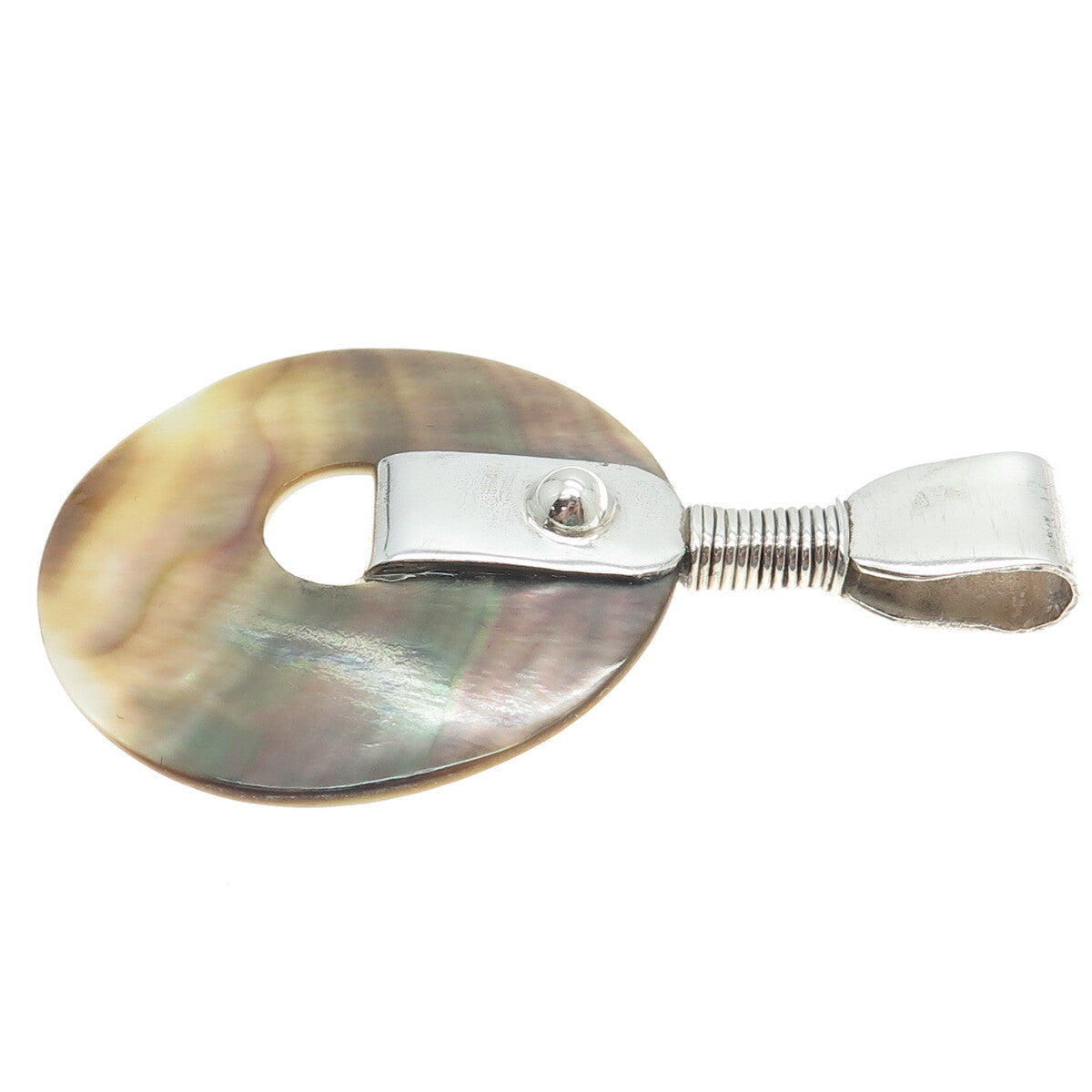 925 Sterling Silver Vintage Real Abalone Shell Amulet Pendant