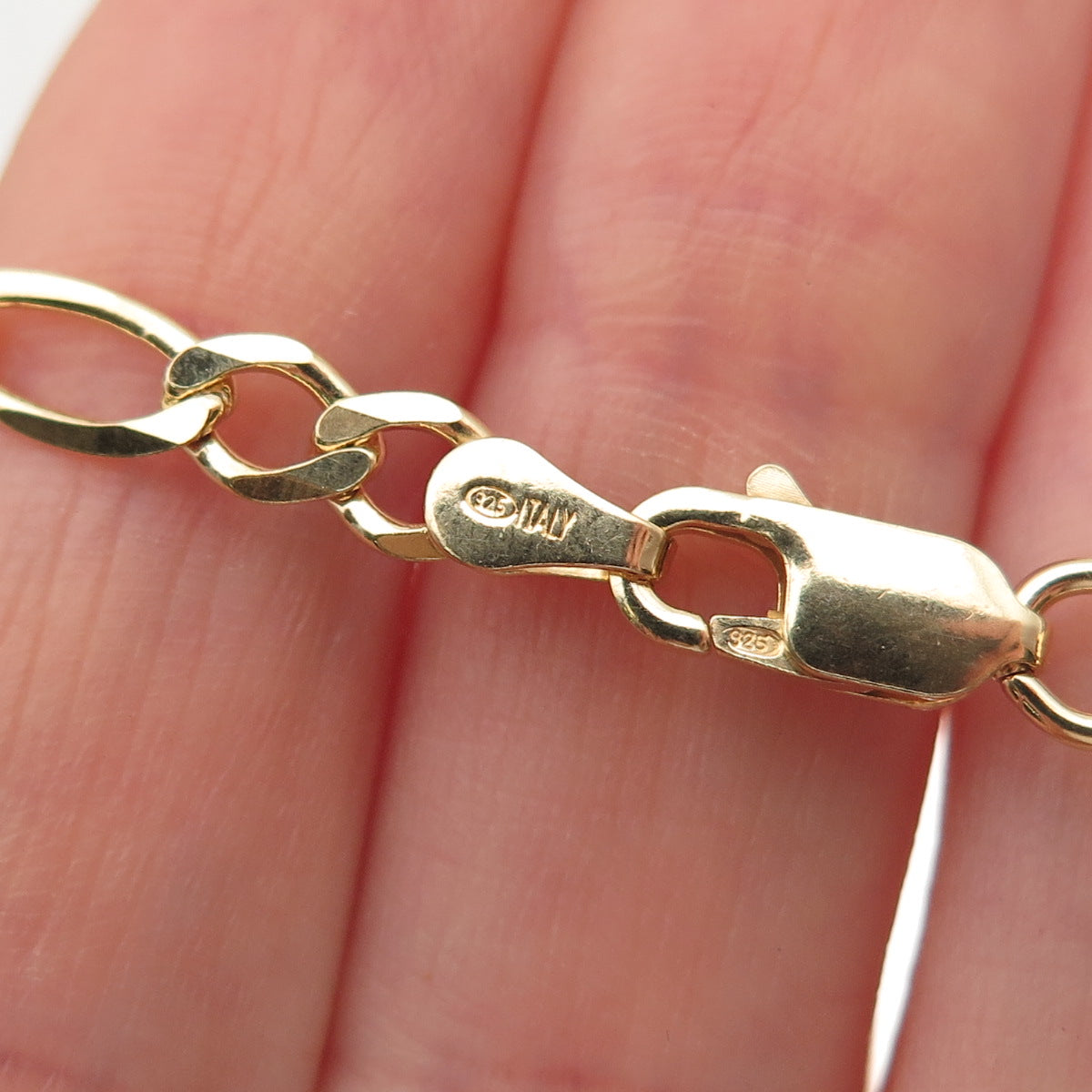 Han 925 Sterling Silver Gold Plated Italy Figaro Chain Necklace 18"