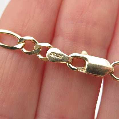 Han 925 Sterling Silver Gold Plated Italy Figaro Chain Necklace 18"