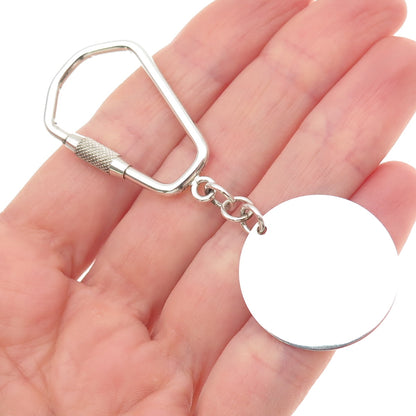 925 Sterling Silver Vintage Round Tag Fob Carabiner Key Ring Holder