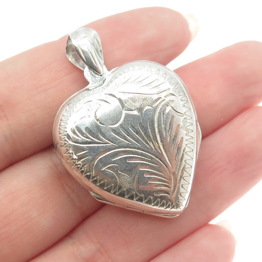 925 Sterling Silver Vintage Engraved Heart Locket Pendant