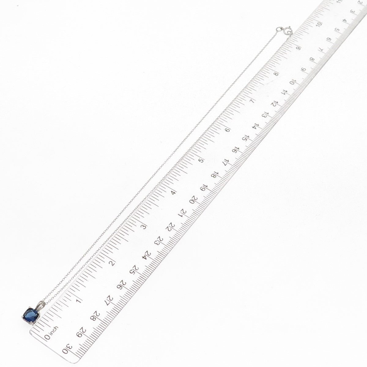 925 Sterling Silver Cushion-Cut Blue C Z Cable Chain Necklace 18"