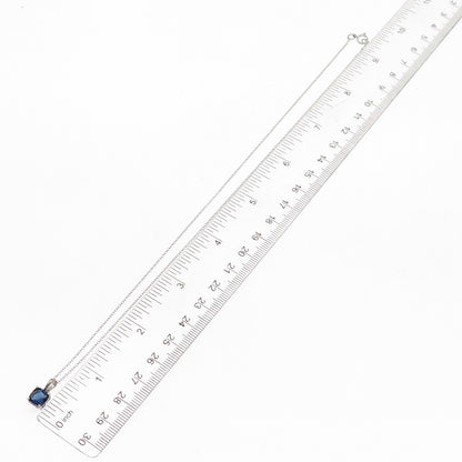 925 Sterling Silver Cushion-Cut Blue C Z Cable Chain Necklace 18"