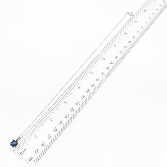 925 Sterling Silver Cushion-Cut Blue C Z Cable Chain Necklace 18"