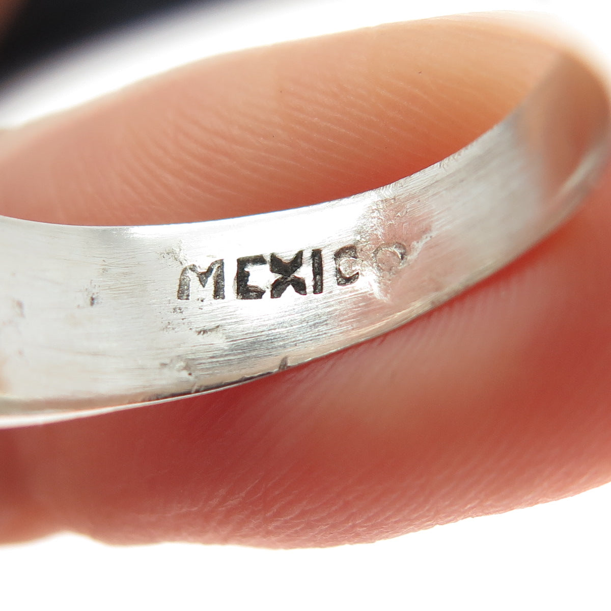 925 Sterling Silver Vintage Mexico Real Turquoise Inlay Ribbed Ring Size 7