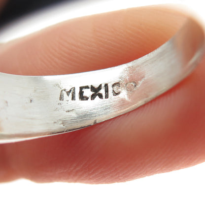 925 Sterling Silver Vintage Mexico Real Turquoise Inlay Ribbed Ring Size 7