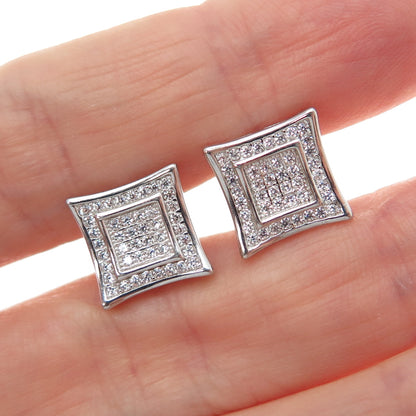 925 Sterling Silver Round-Cut C Z Princess Square Stud Earrings