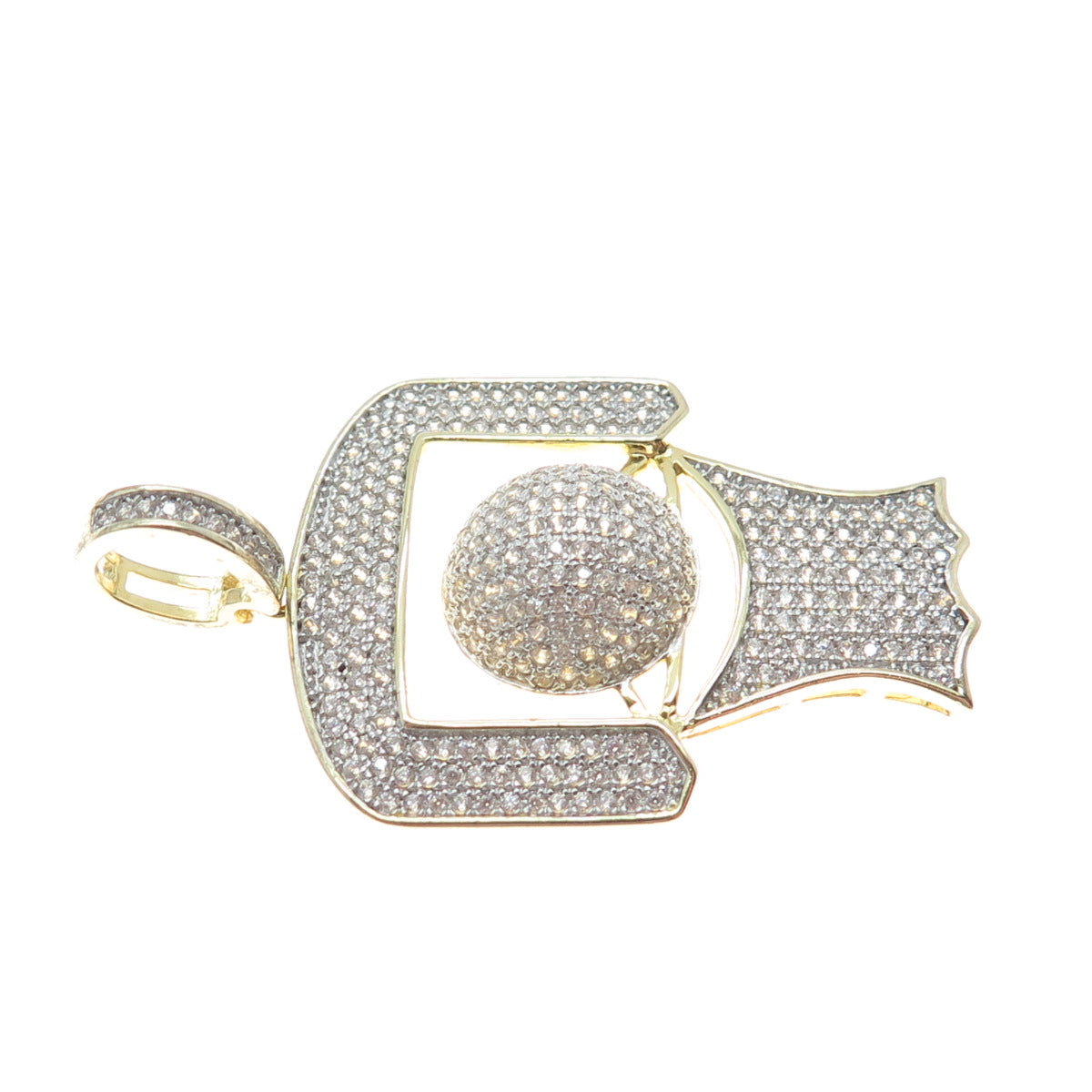 925 Sterling Silver Gold Plated C Z Basketball Hoop Sparkle Pendant