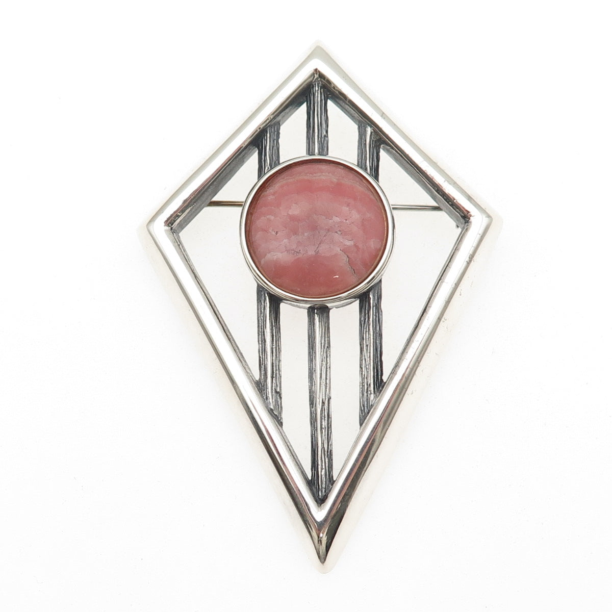 925 Sterling Silver Vintage Real Rhodochrosite Modernist Pin Brooch / Pendant