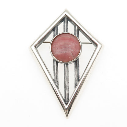 925 Sterling Silver Vintage Real Rhodochrosite Modernist Pin Brooch / Pendant