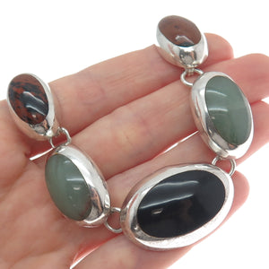 925 Sterling Silver Vintage Mexico Black Onyx Jade Jasper Sodalite Necklace 16"