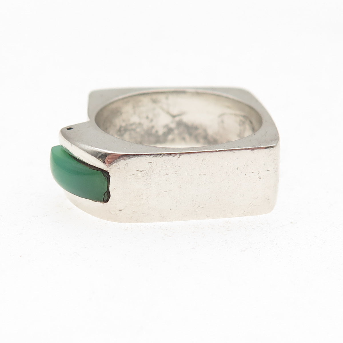 Silver Lining 925 Sterling Vintage Real Turquoise Modernist Ring Size 7
