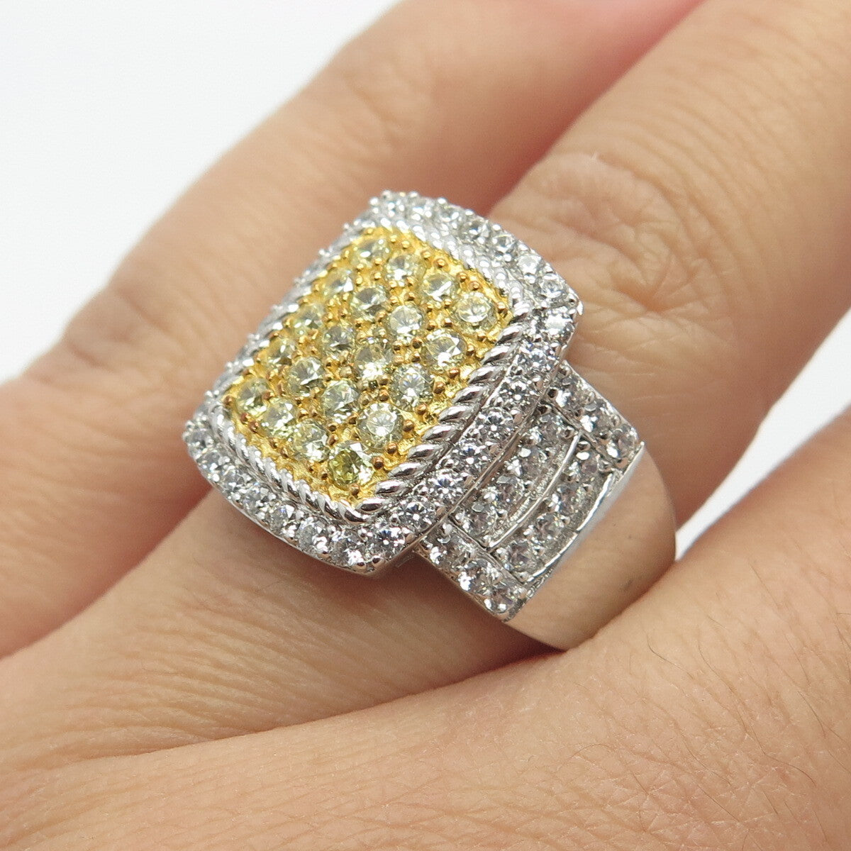 925 Sterling Silver Yellow & White C Z Ring Size 7