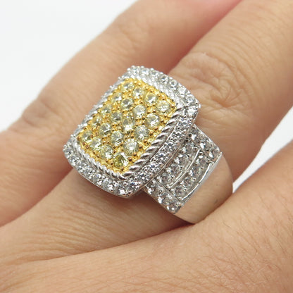 925 Sterling Silver Yellow & White C Z Ring Size 7