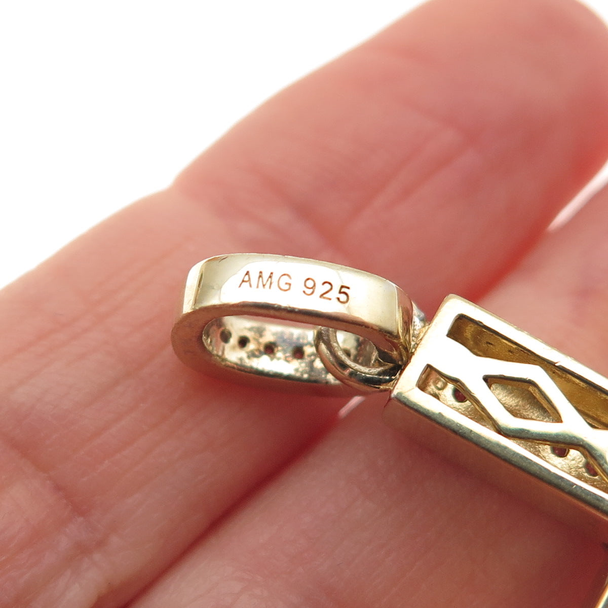 925 Sterling Silver Gold Plated Round-Cut C Z Cross Pendant