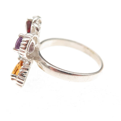 Coleman Co. 925 Sterling Silver Vintage Real Multi-Gem Butterfly Ring Size 6