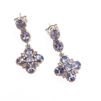 Chuck Clemency 925 Sterling Silver Real Tanzanite & White Topaz Dangle Earrings