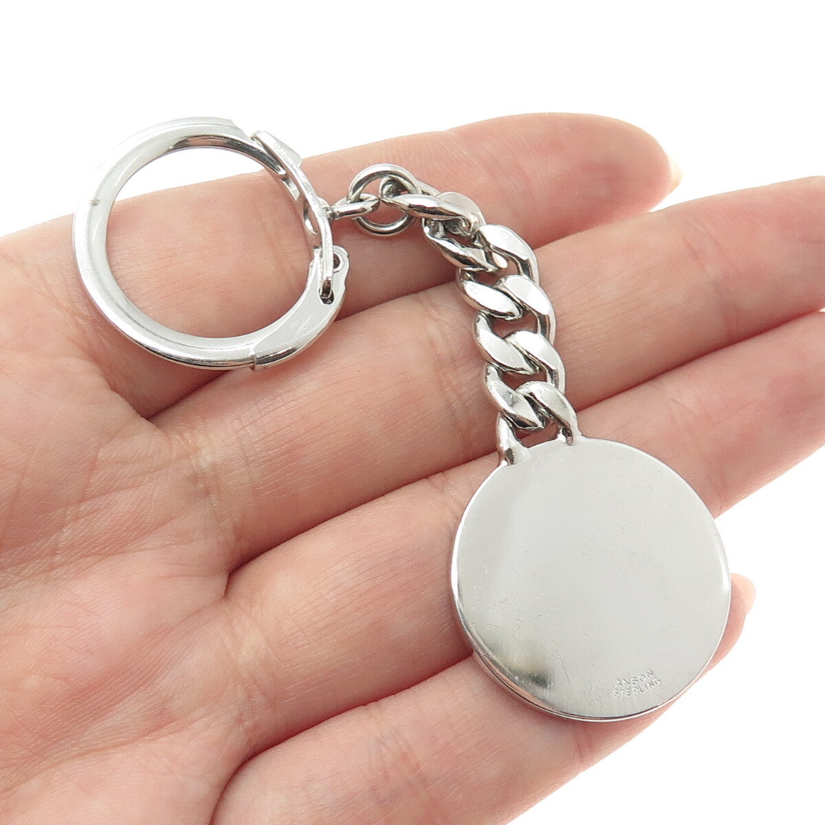 ANSON 925 Sterling Silver Vintage Curb Chain Tag Key Ring