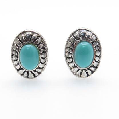 Old Pawn 925 Sterling Silver Vintage Lone Mountain Turquoise Clip On Earrings