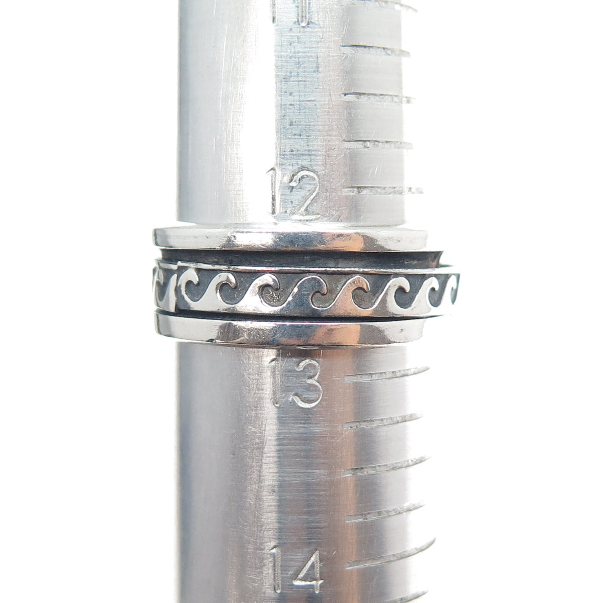 925 Sterling Silver Vintage Wave Rotating Band Oxidized Ring Size 12.75