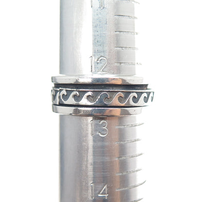 925 Sterling Silver Vintage Wave Rotating Band Oxidized Ring Size 12.75
