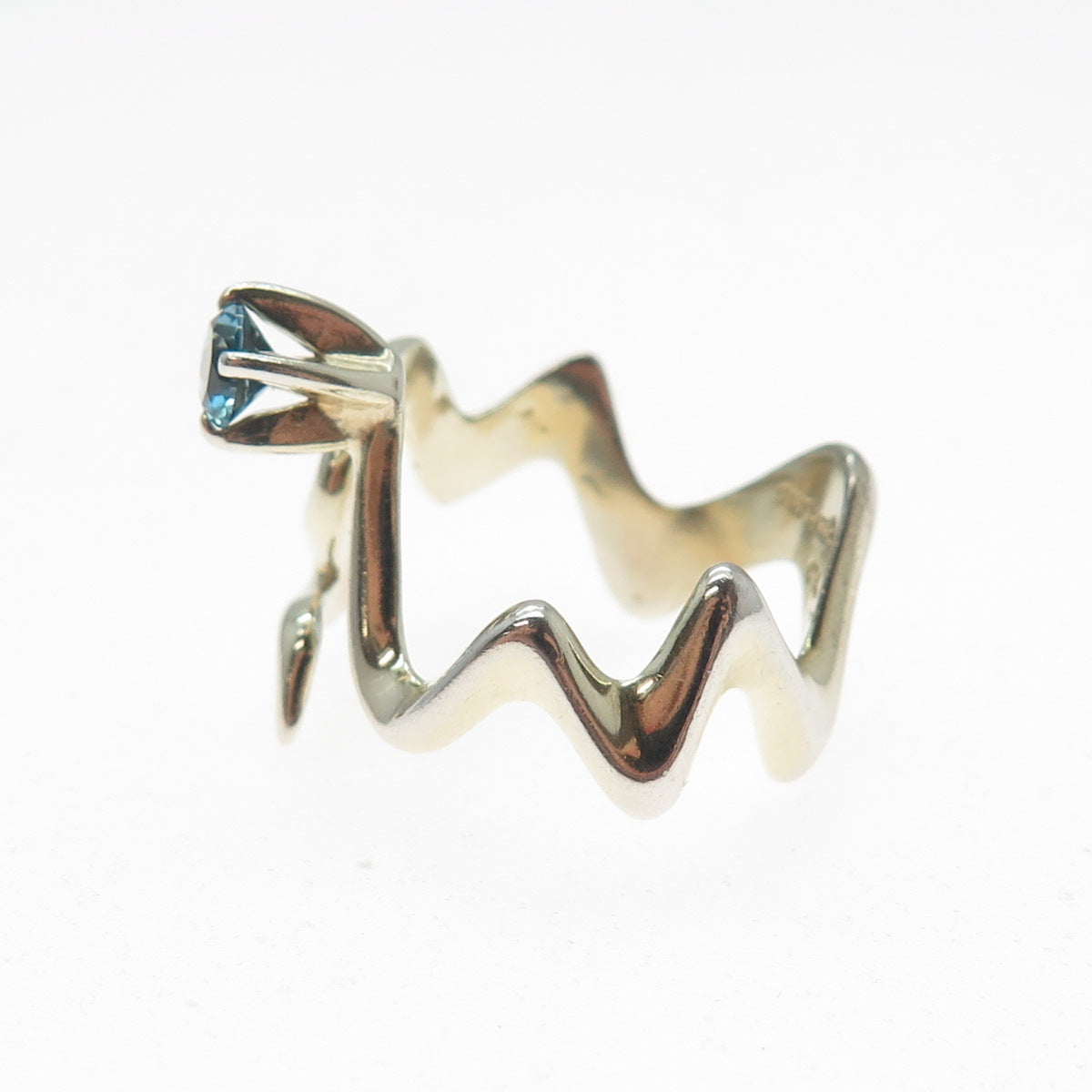 925 Sterling Silver Vintage DLD Real London Blue Topaz Adjustable Ring Size 7.75