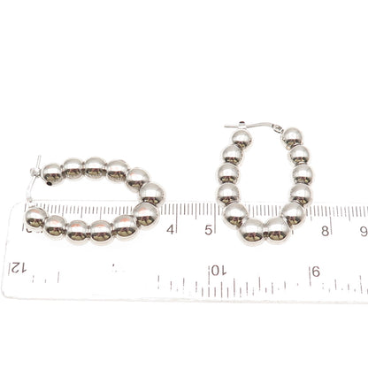 925 Sterling Silver Italy Ball Beaded Oval Hoop Earrings