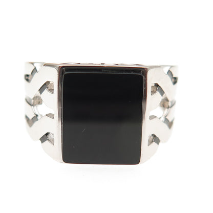 CHIMODA 925 Sterling Silver Real Black Onyx Woven Ring Size 12.25