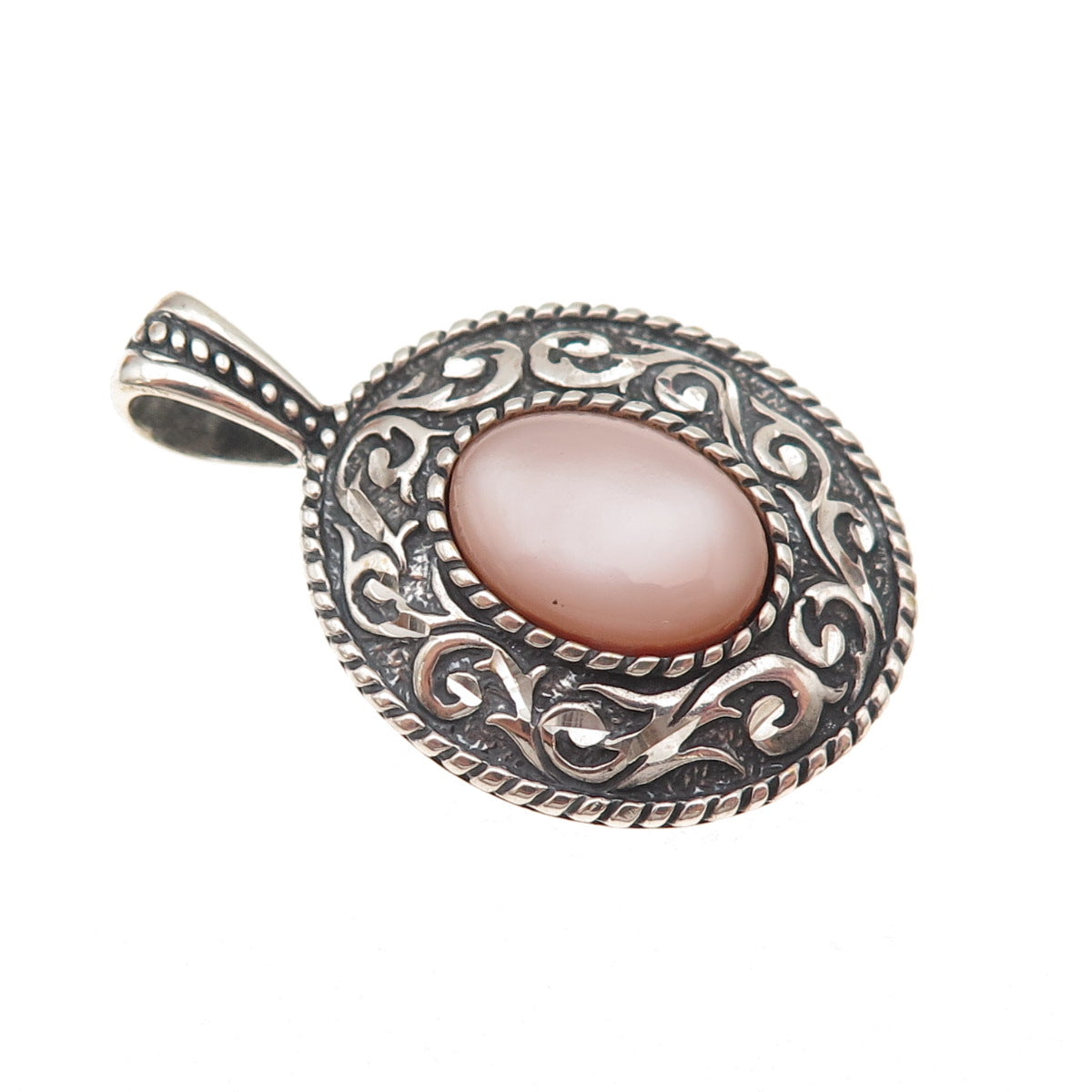 Carolyn Pollack 925 Sterling Silver Vintage Real MOP Floral Oxidized Pendant