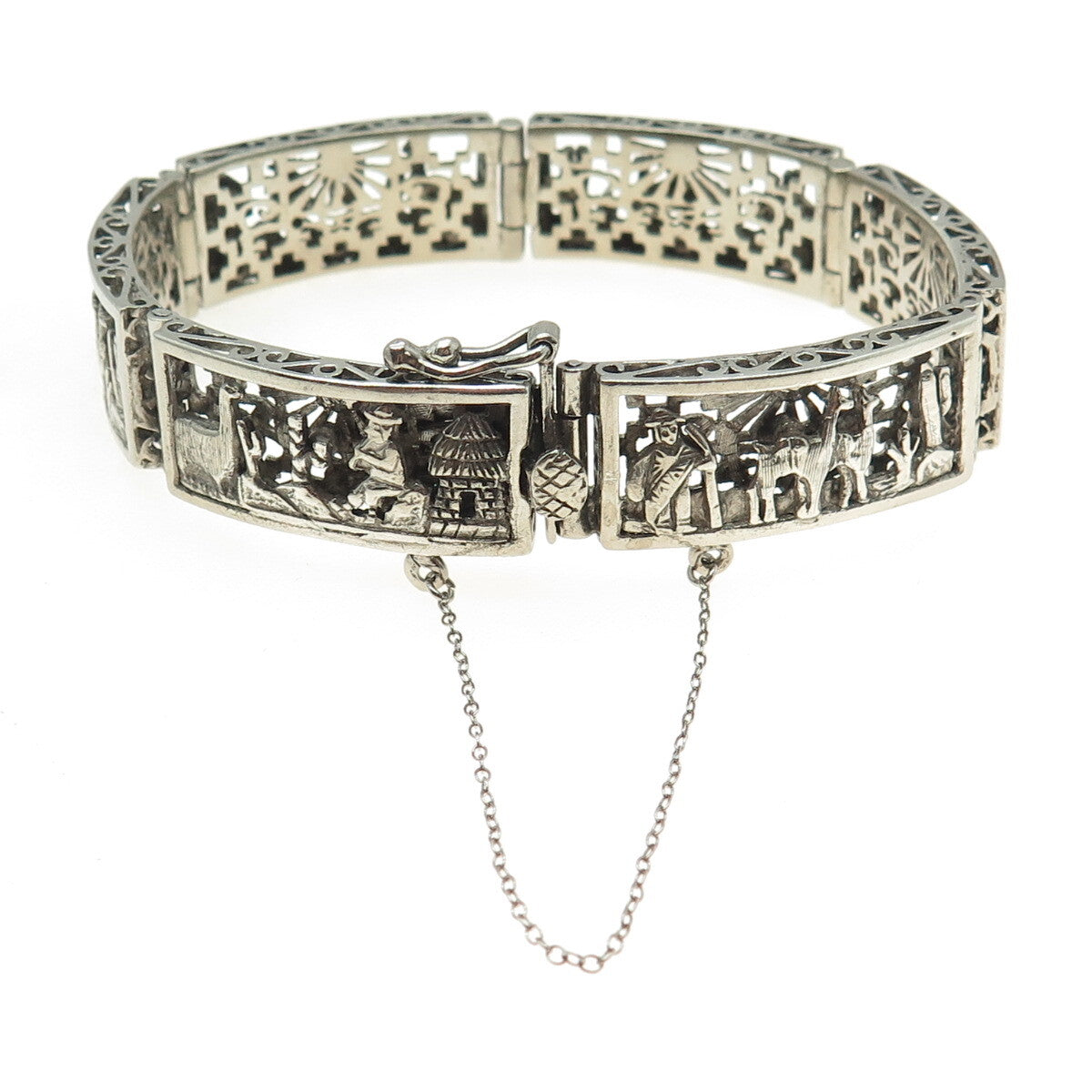 ARTE ORFEBRE 925 Sterling Silver Vintage Peru Storyteller Bracelet 7.25" #7795