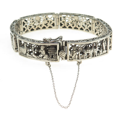 ARTE ORFEBRE 925 Sterling Silver Vintage Peru Storyteller Bracelet 7.25" #7795