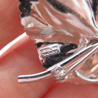 CARL ART 925 Sterling Silver Vintage Rhinestone Floral Leaf Pin Brooch