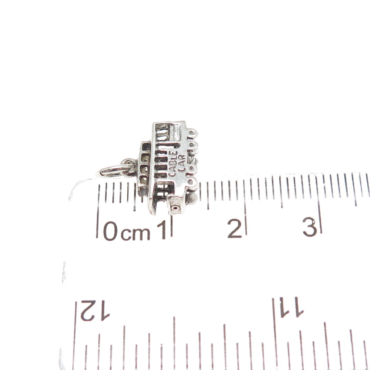 925 Sterling Silver Vintage Cable Car Oxidized Minimalist 3D Charm Pendant