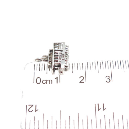 925 Sterling Silver Vintage Cable Car Oxidized Minimalist 3D Charm Pendant