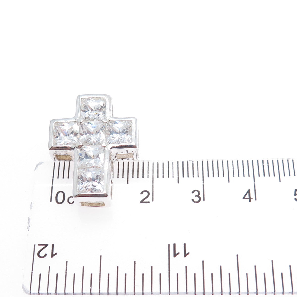 925 Sterling Silver Princess-Cut C Z Cross Minimalist Slide Charm Pendant