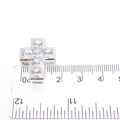 925 Sterling Silver Princess-Cut C Z Cross Minimalist Slide Charm Pendant