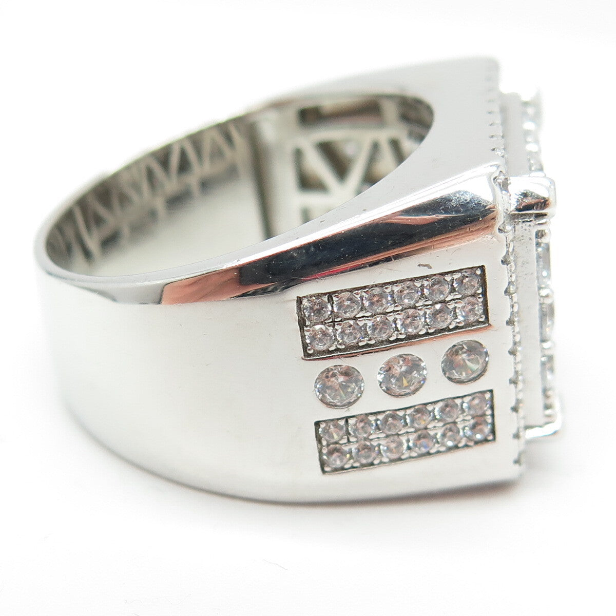 925 Sterling Silver Pave C Z Domed Ring Size 12.25