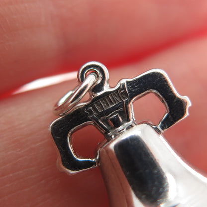 925 Sterling Silver Antique Art Deco Liberty Bell Minimalist 3D Charm Pendant