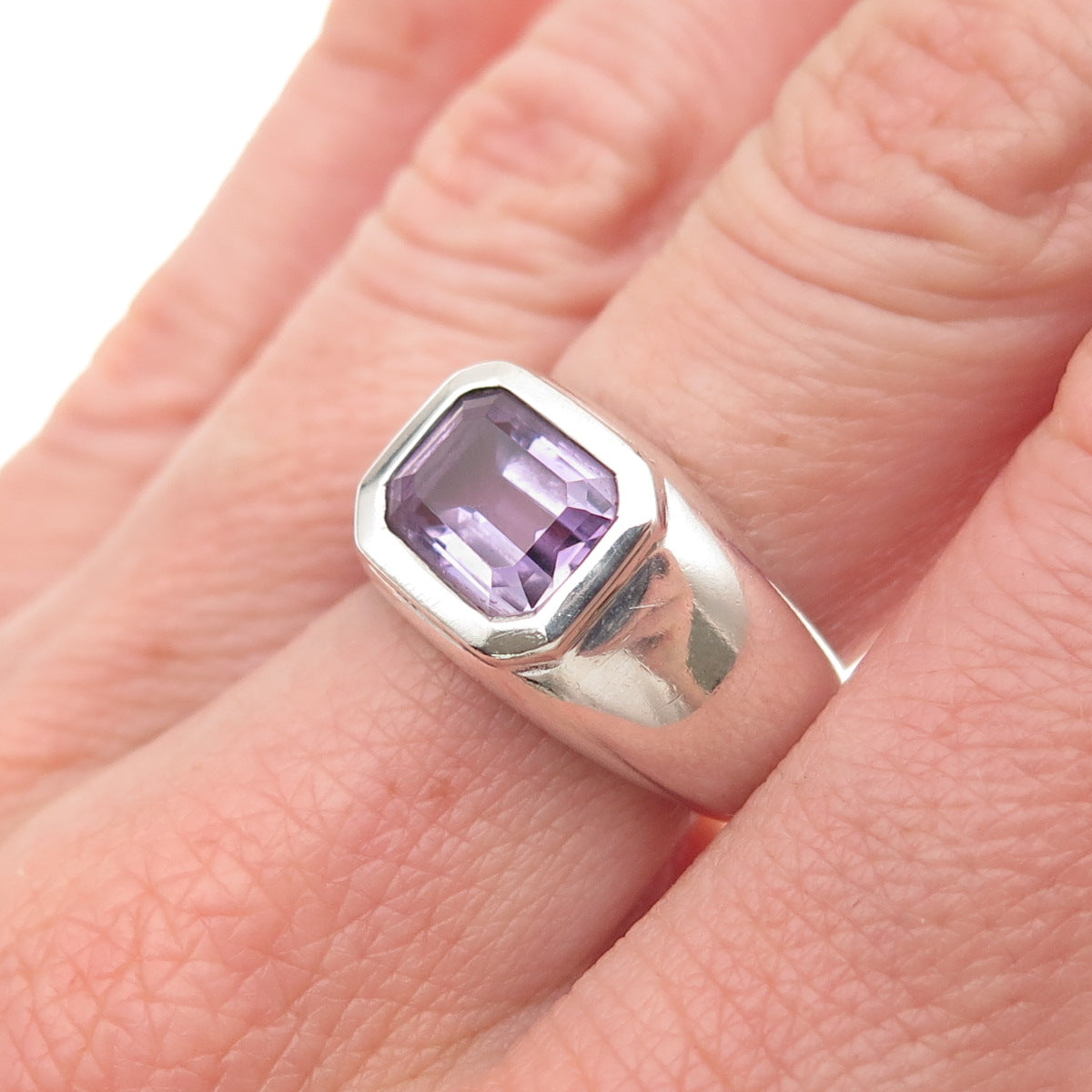 CNA Pranda 925 Sterling Silver Vintage Real Amethyst Modernist Ring Size 7